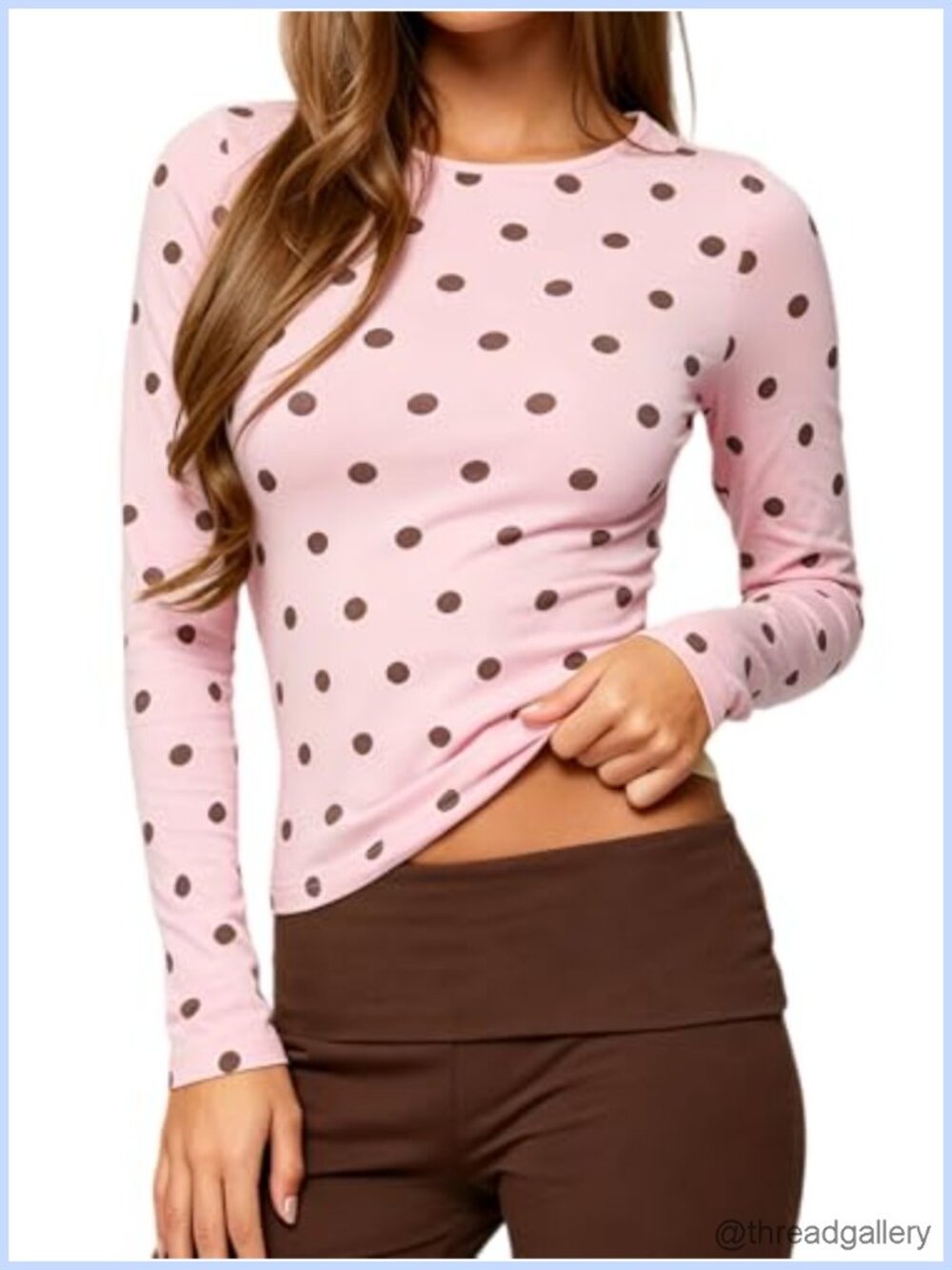 Polka Dot Long Sleeve Crew Neck Top Y2K